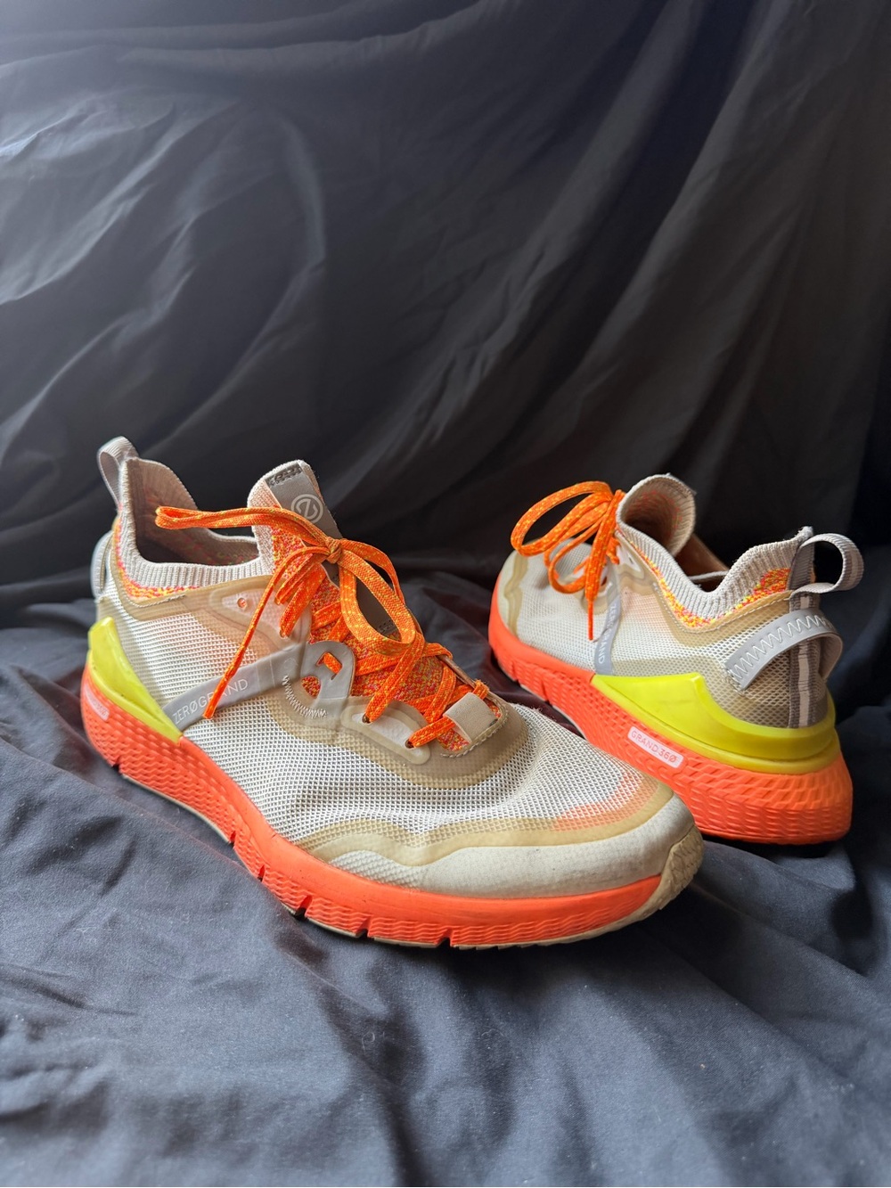 Cole Haan Neutral Mesh Women's Sneakers with Orange Accents and Yellow Heel